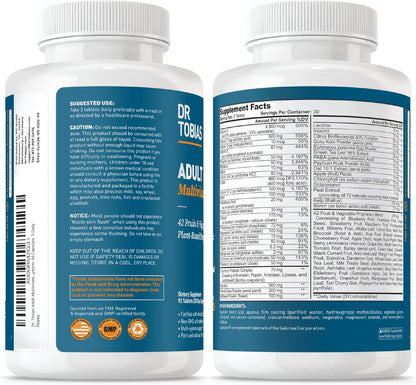 Adult Multivitamin for Women & Men, Immune Supporting Vitamins from 42 Fruits, Vegetables, plus Probiotics, Vegan Multivitamins for Men & Women, Non-Gmo, 90 Tablets, 30 Servings