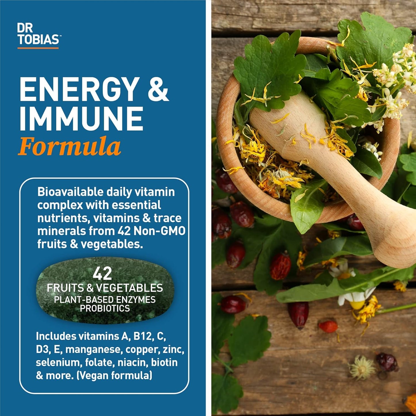 Adult Multivitamin for Women & Men, Immune Supporting Vitamins from 42 Fruits, Vegetables, plus Probiotics, Vegan Multivitamins for Men & Women, Non-Gmo, 90 Tablets, 30 Servings