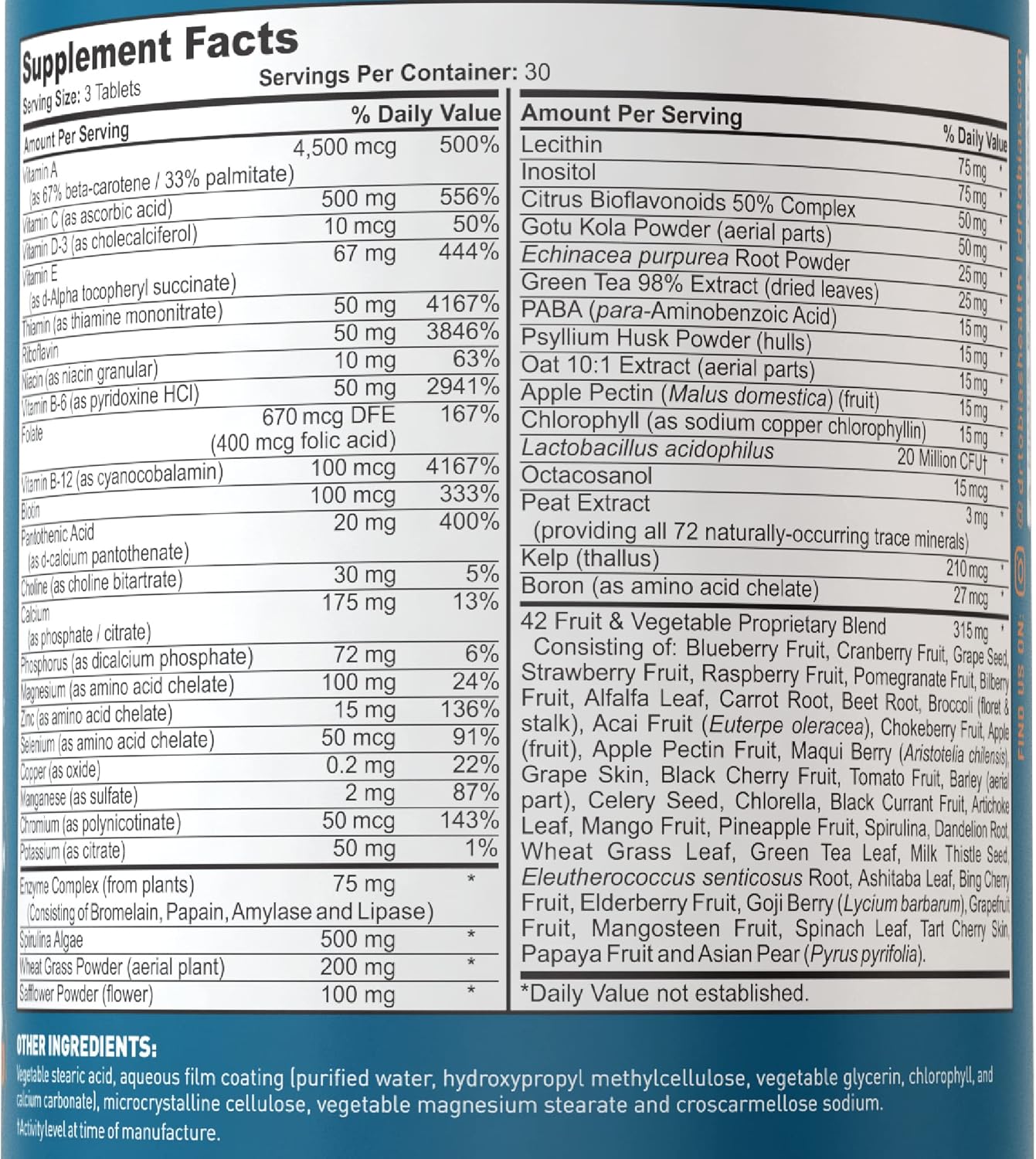 Adult Multivitamin for Women & Men, Immune Supporting Vitamins from 42 Fruits, Vegetables, plus Probiotics, Vegan Multivitamins for Men & Women, Non-Gmo, 90 Tablets, 30 Servings