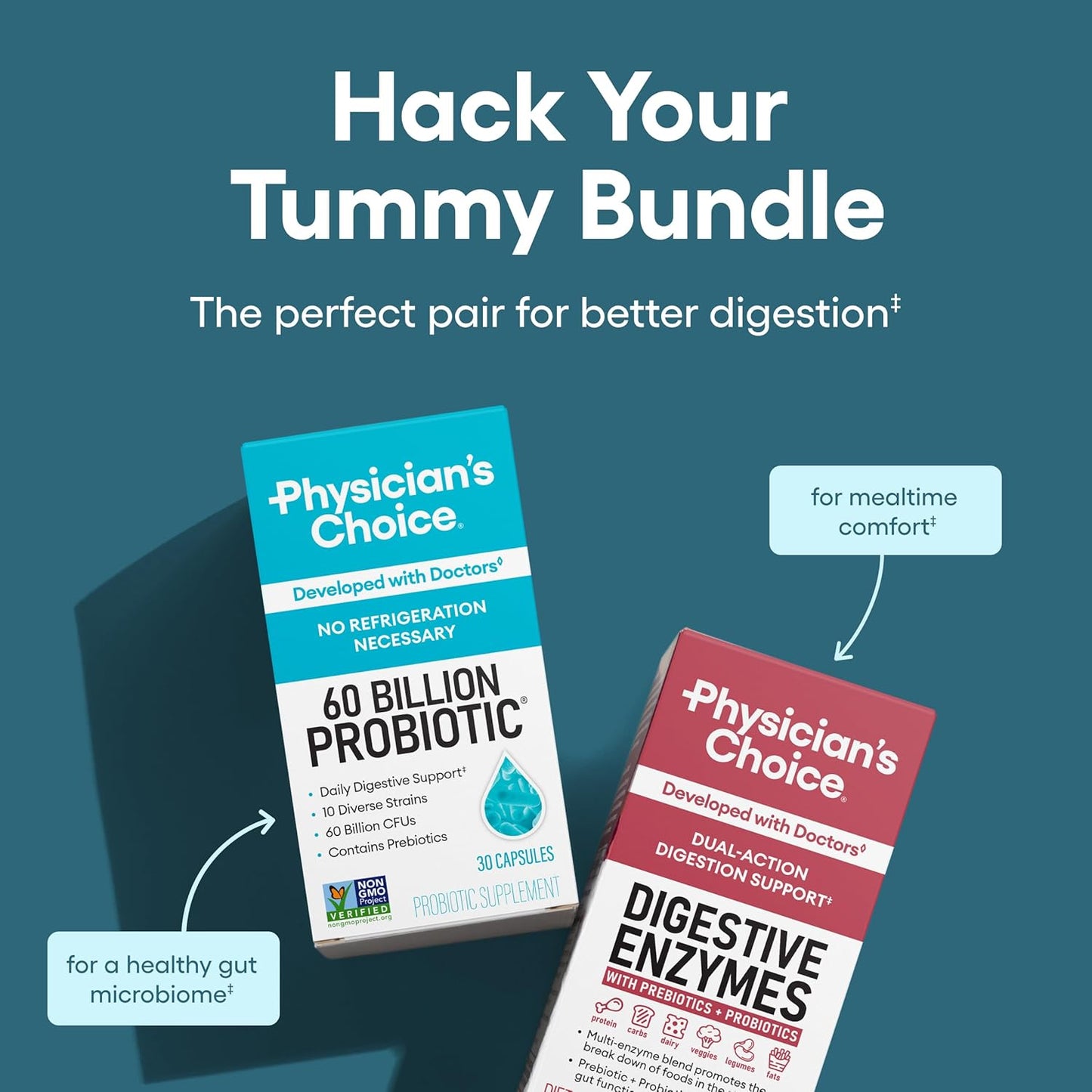 Advanced Gut Health Bundle: 60 Billion Probiotics 30Ct + Digestive Enzymes 60Ct for Digestive, Gut, and Immune Health Supports Occasional Constipation, Diarrhea, Gas, and Bloating
