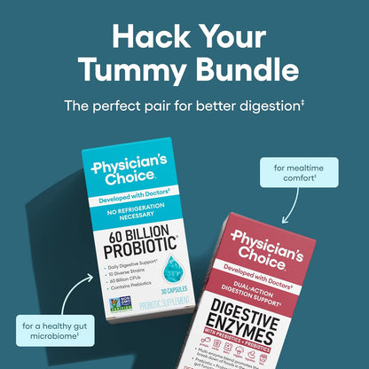 Advanced Gut Health Bundle: 60 Billion Probiotics 30Ct + Digestive Enzymes 60Ct for Digestive, Gut, and Immune Health Supports Occasional Constipation, Diarrhea, Gas, and Bloating